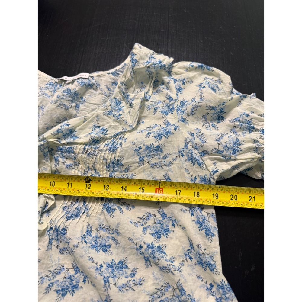 Maison d'Amélie Paris Blue White Floral Ruffle V-Neck Puff Sleeve Blouse Small - Picture 4 of 5